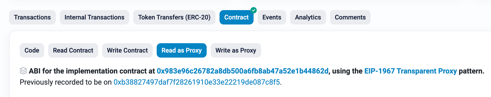 Etherscan contract proxy address